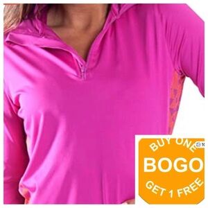 ALL FOR COLOR Pink Magenta Quarter Zip Long Sleeve Top Size small